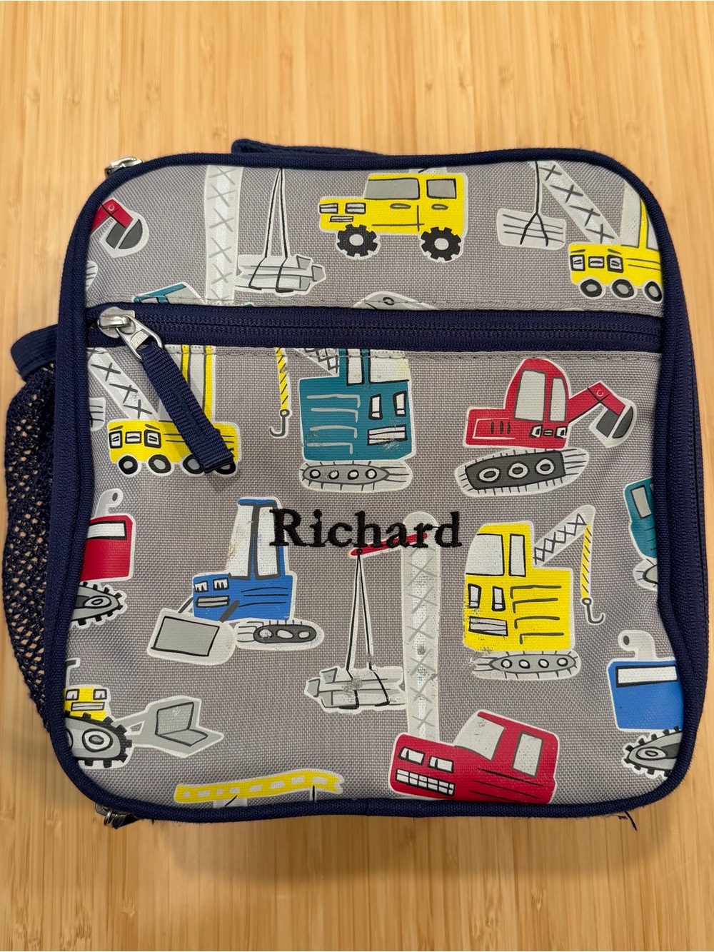 Pottery Barn Kids‎ Construction Lunch Bag Richard Embroidery Gray Box 8.5" Boys